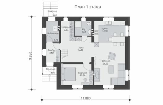 Проект одноэтажного жилого дома с мансардой